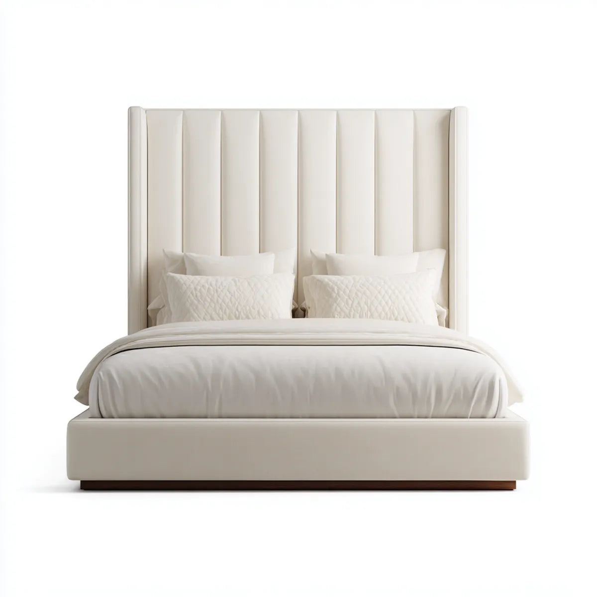 Letto matrimoniale imbottito crema 180 x 200 cm in pelle sintetica PU rettangolare