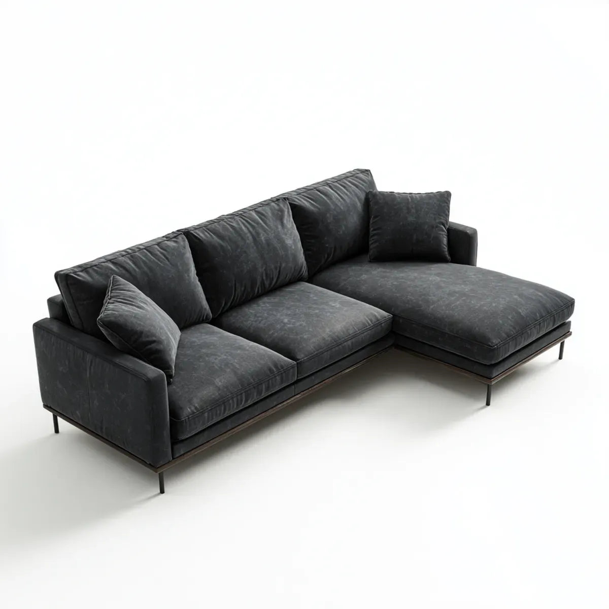 Divano angolare con chaise longue destro grigio antracite 260 x 160 x 85 cm in poliestere effetto velluto a L