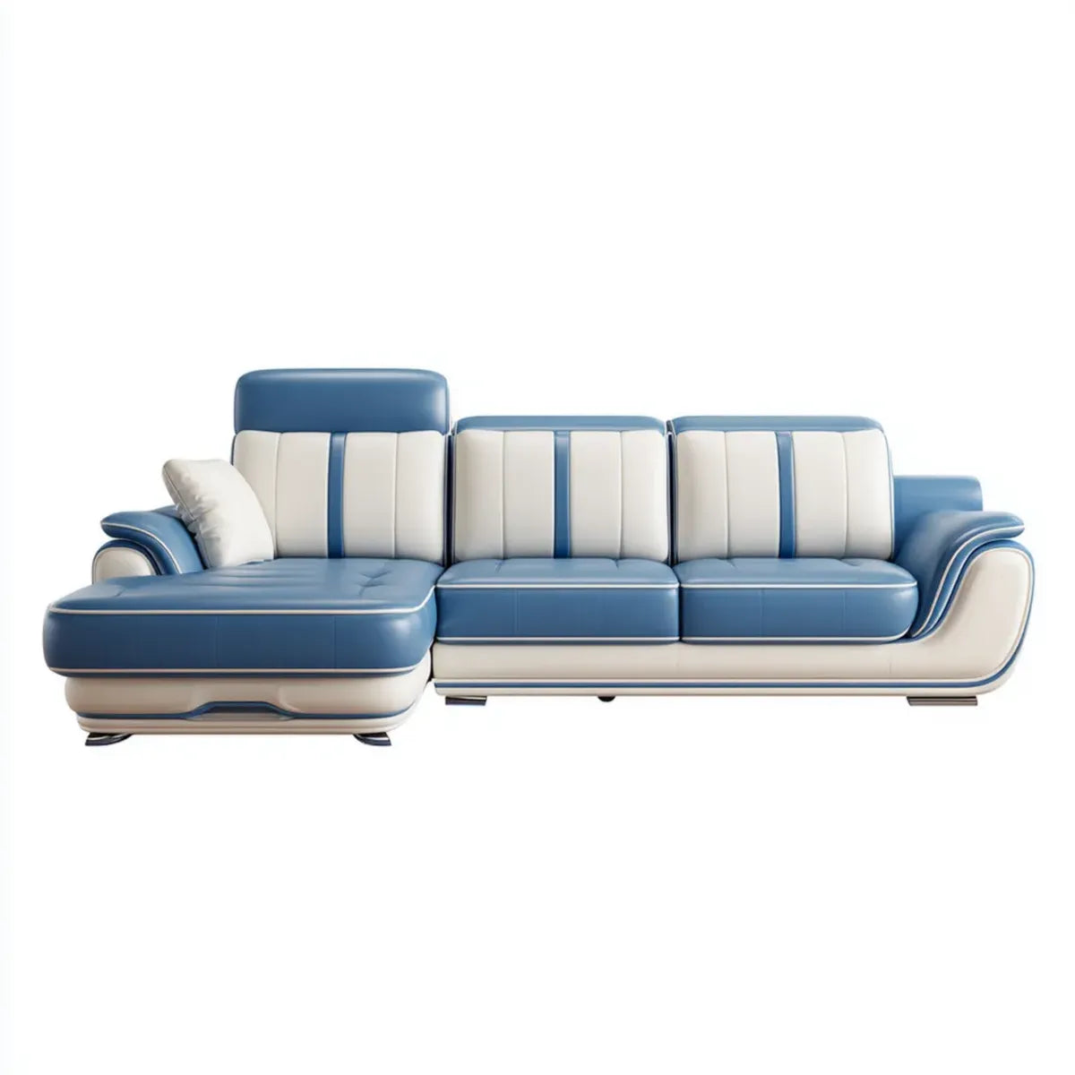 Divano angolare con chaise longue blu e bianco in pelle PU a L 280 x 165 x 92 cm