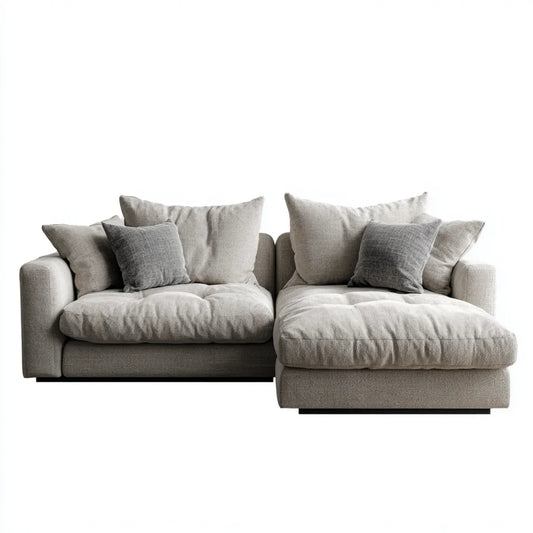 Divano angolare con chaise longue a destra grigio chiaro in poliestere 260 x 165 x 85 cm