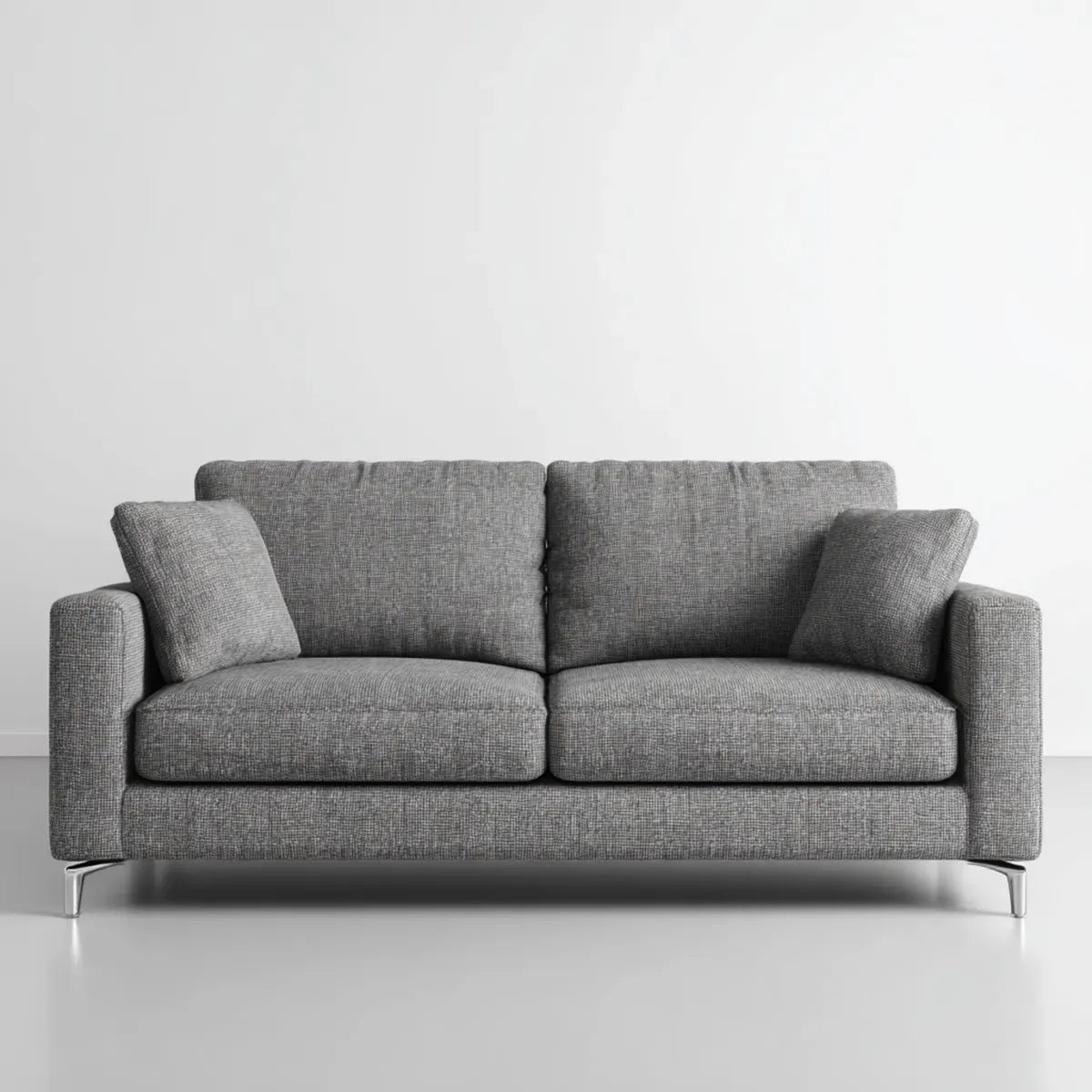 Divano 2 posti grigio in poliestere con struttura in legno e piedini cromati rettangolare 160 x 86 x 84 cm