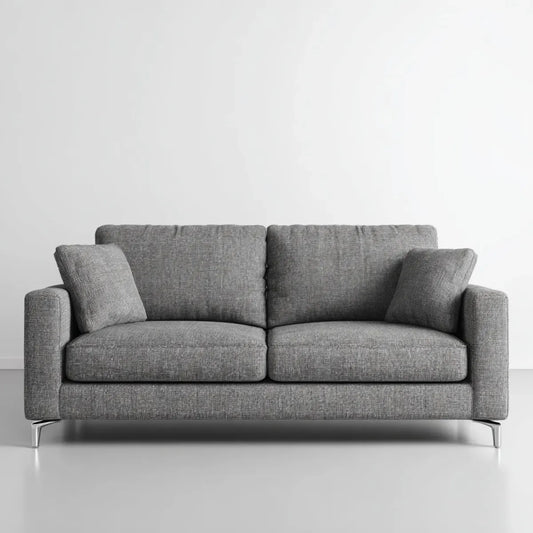 Divano 2 posti grigio in poliestere con struttura in legno e piedini cromati rettangolare 160 x 86 x 84 cm