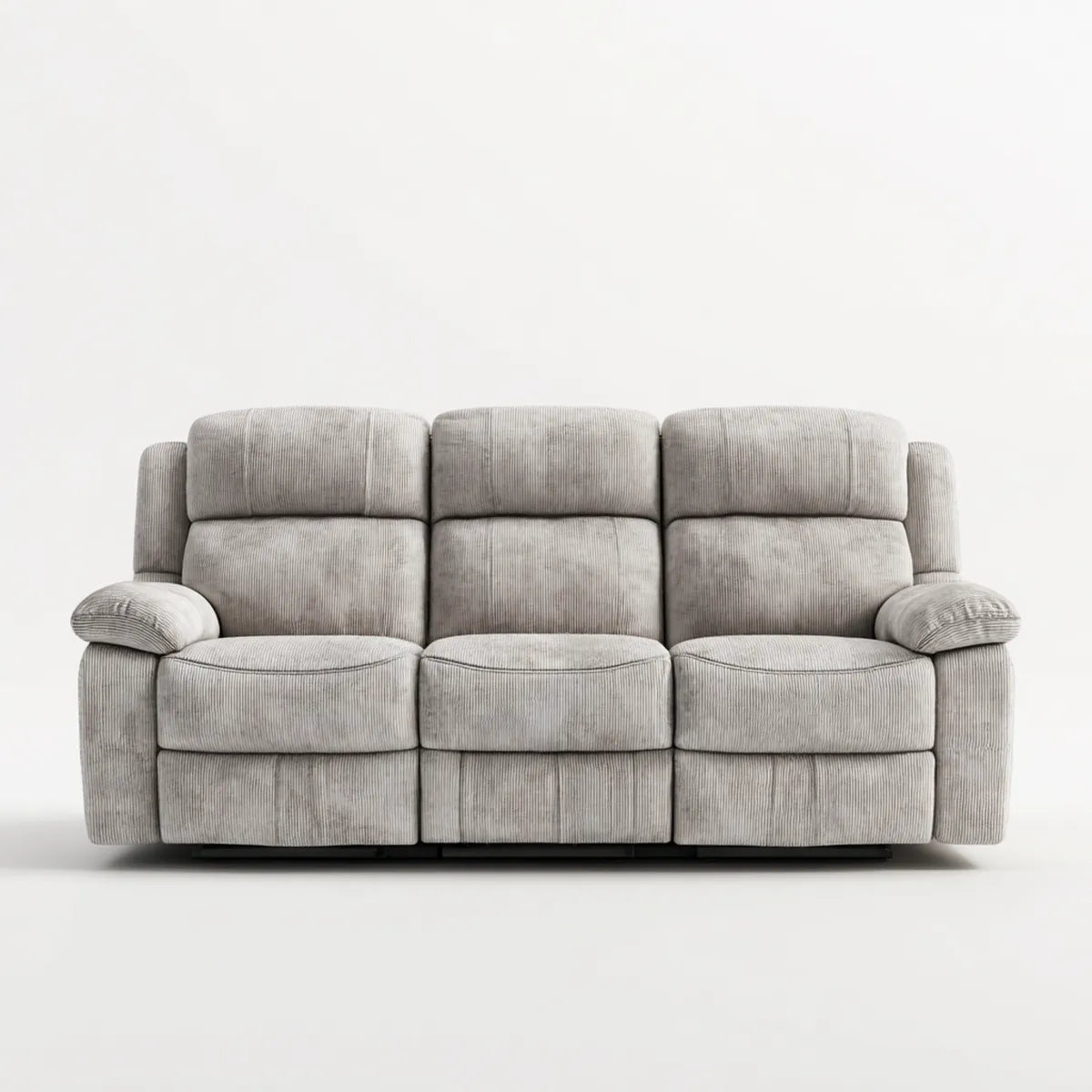 Divano relax reclinabile 3 posti grigio in velluto a coste di poliestere rettangolare 210 x 95 x 105 cm