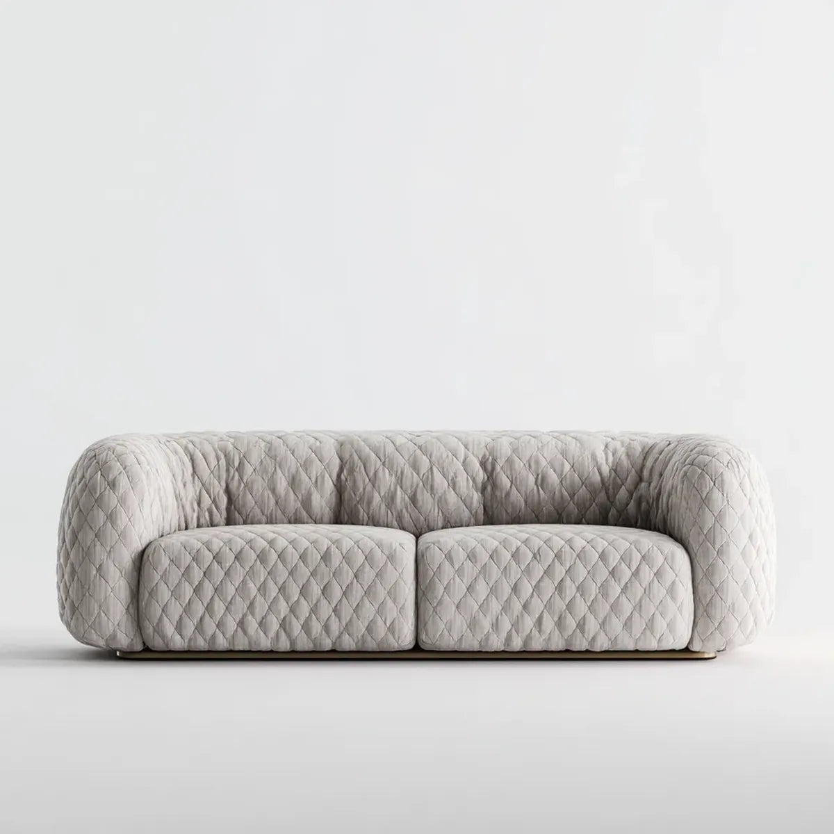 Divano 2 posti grigio in poliestere effetto velluto trapuntato forma arrotondata 220 x 95 x 75 cm