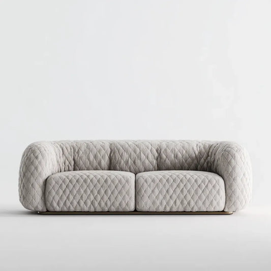 Divano 2 posti grigio in poliestere effetto velluto trapuntato forma arrotondata 220 x 95 x 75 cm