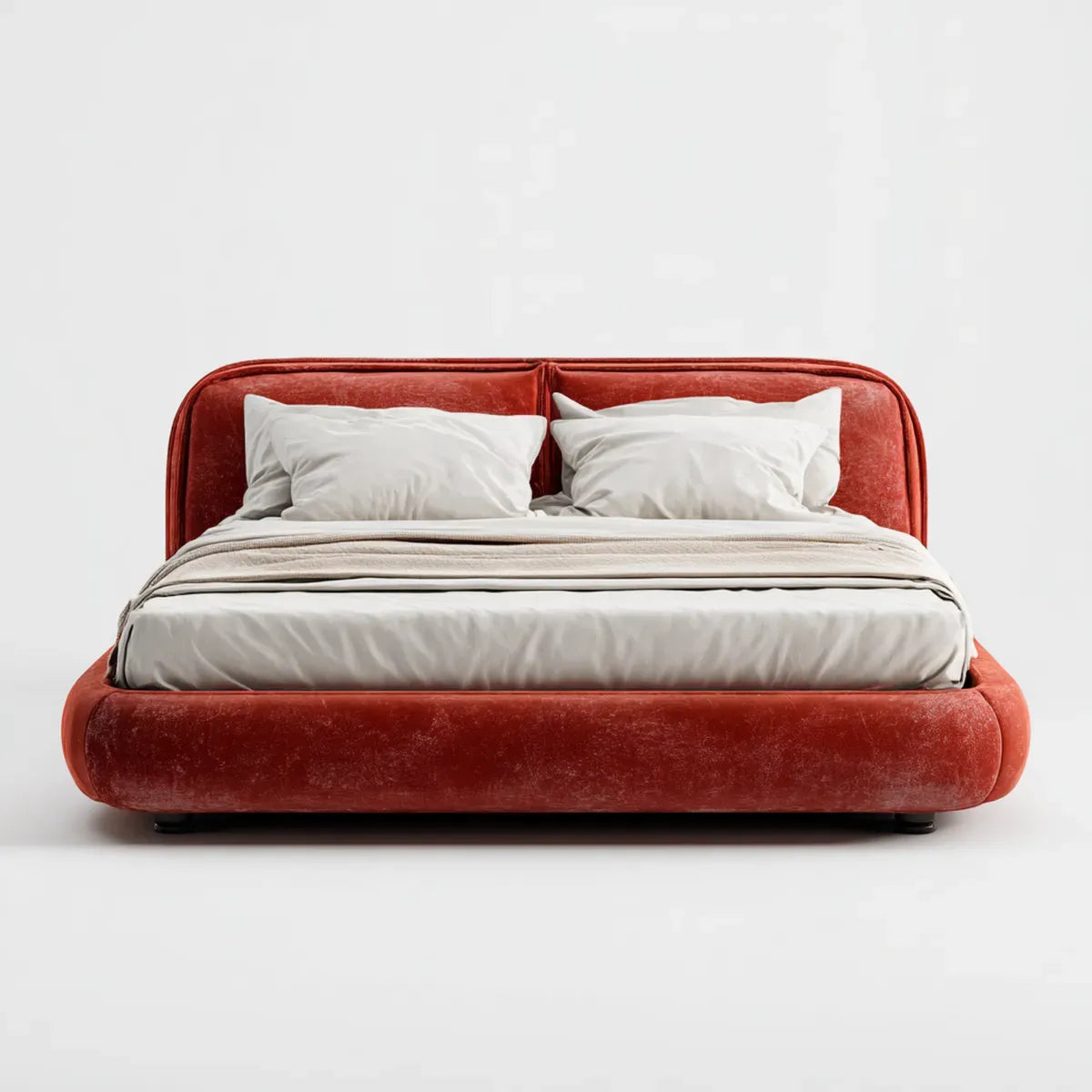 Letto matrimoniale imbottito rosso in velluto di poliestere 160 x 200 cm rettangolare