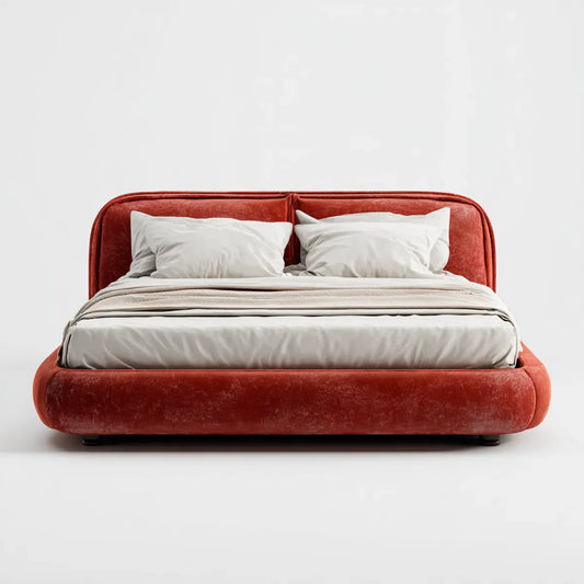 Letto matrimoniale imbottito rosso in velluto di poliestere 160 x 200 cm rettangolare