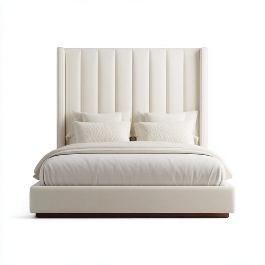 Letto matrimoniale imbottito crema 180 x 200 cm in pelle sintetica PU rettangolare