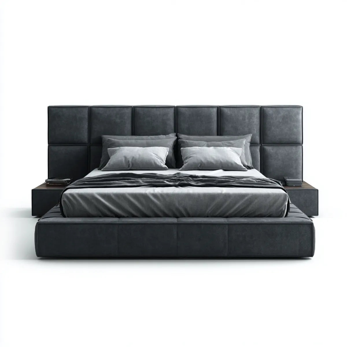 Letto matrimoniale con comodini integrati grigio antracite 180 x 200 cm in PVC rettangolare