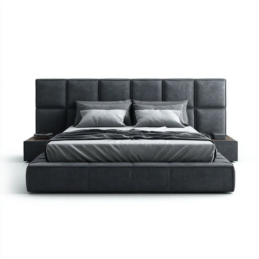 Letto matrimoniale con comodini integrati grigio antracite 180 x 200 cm in PVC rettangolare
