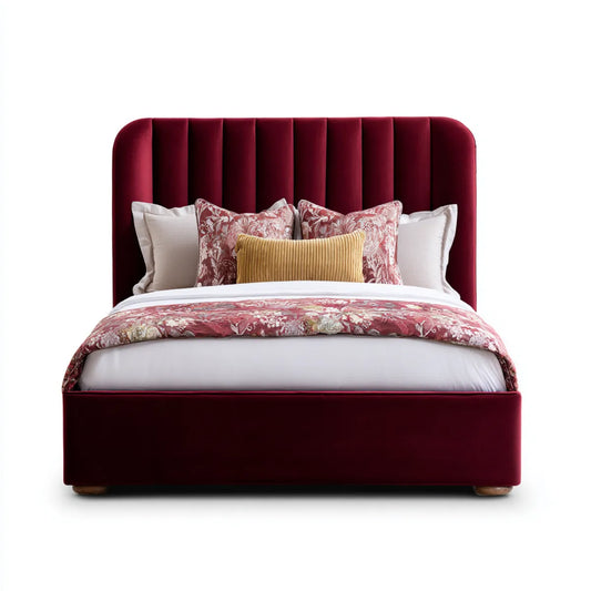 Letto matrimoniale imbottito bordeaux 160 x 200 cm in velluto di poliestere rettangolare