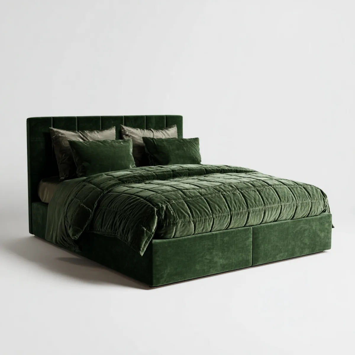 Letto matrimoniale con cassetti verde scuro 160 x 200 cm in velluto di poliestere rettangolare