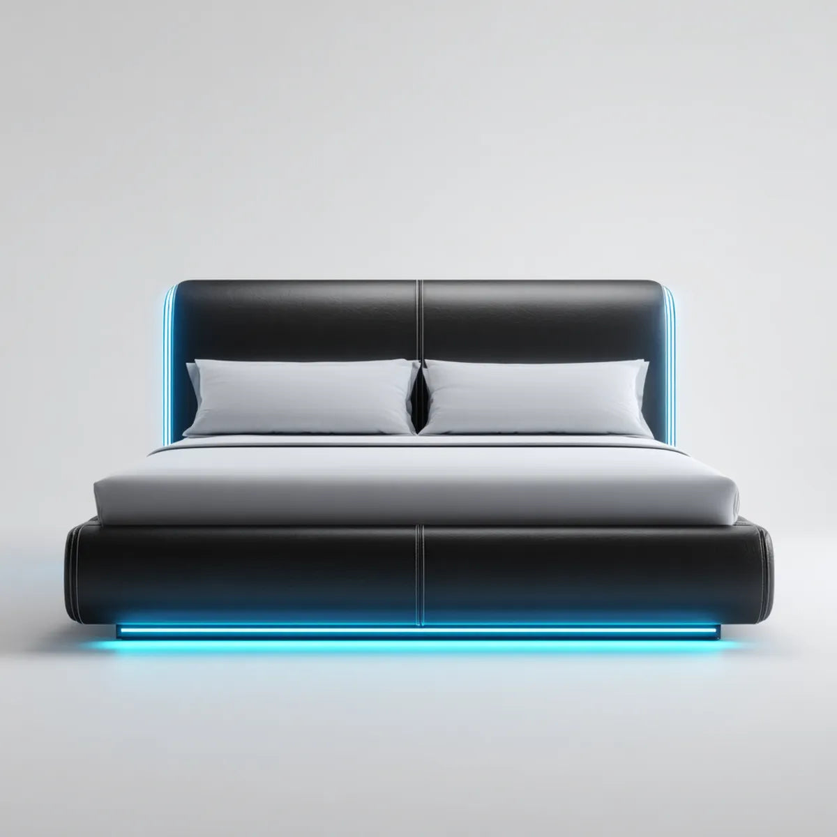 Letto matrimoniale con LED nero 180 x 220 x 110 cm in similpelle PU rettangolare per materasso 160 x 200 cm