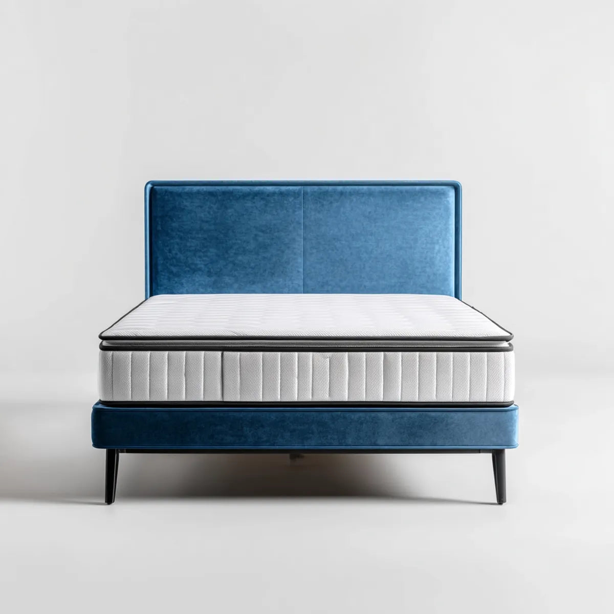 Letto matrimoniale con materasso blu 160 x 200 cm velluto di poliestere rettangolare