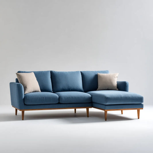 Divano angolare 3 posti blu in poliestere a L con chaise longue 250 x 155 x 85 cm
