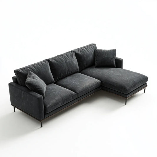 Divano angolare con chaise longue destro grigio antracite 260 x 160 x 85 cm in poliestere effetto velluto a L