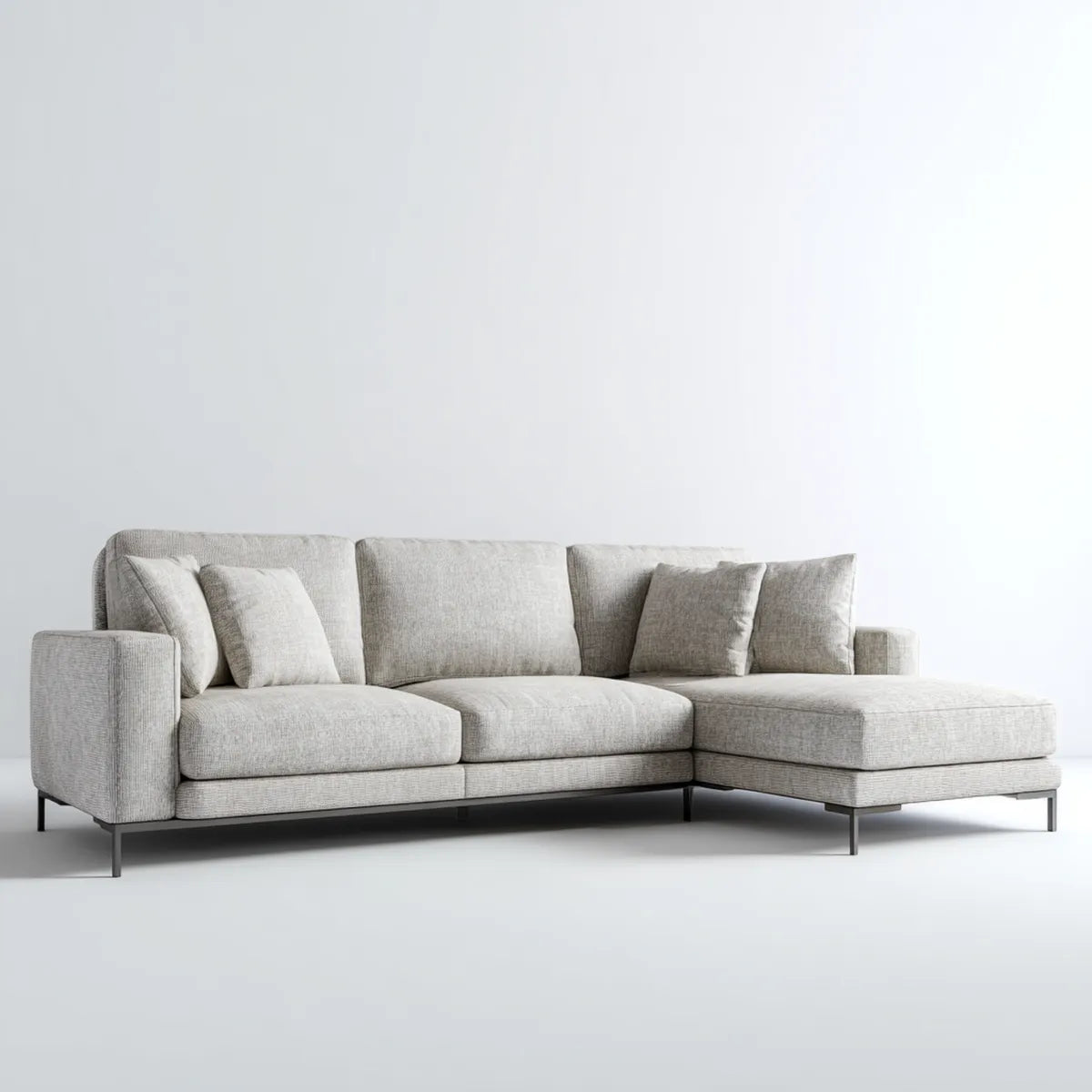 Divano angolare con chaise longue grigio chiaro in poliestere 265 x 165 x 85 cm