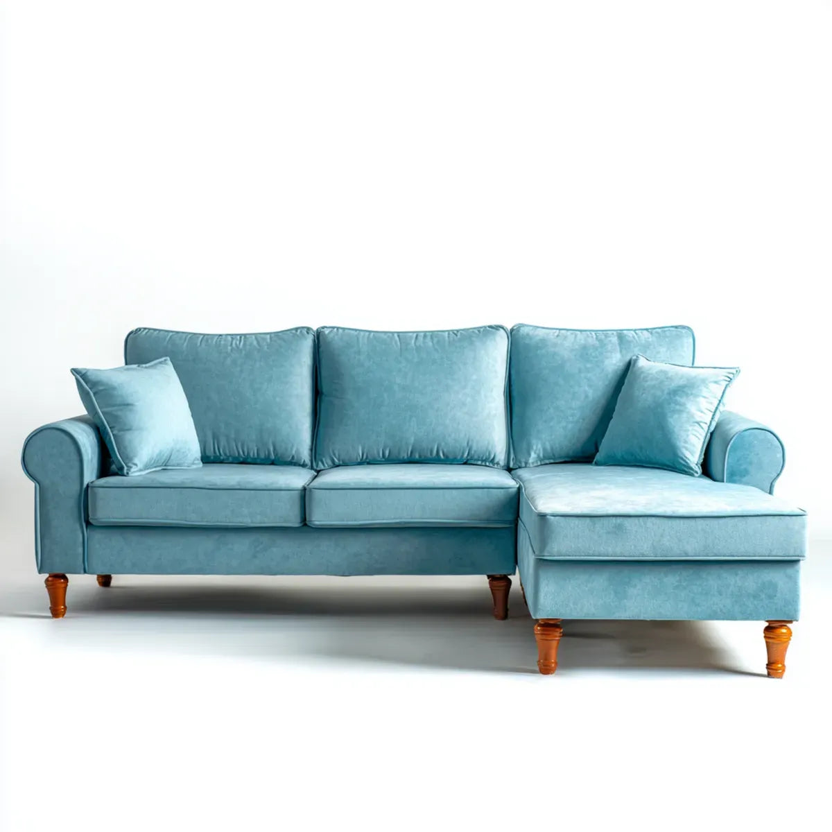 Divano angolare 3 posti azzurro con chaise longue destra 250 x 160 x 90 cm in velluto di poliestere