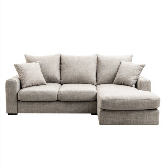 Divano angolare 3 posti grigio chiaro 250 x 160 x 85 cm in poliestere a L con chaise longue destra