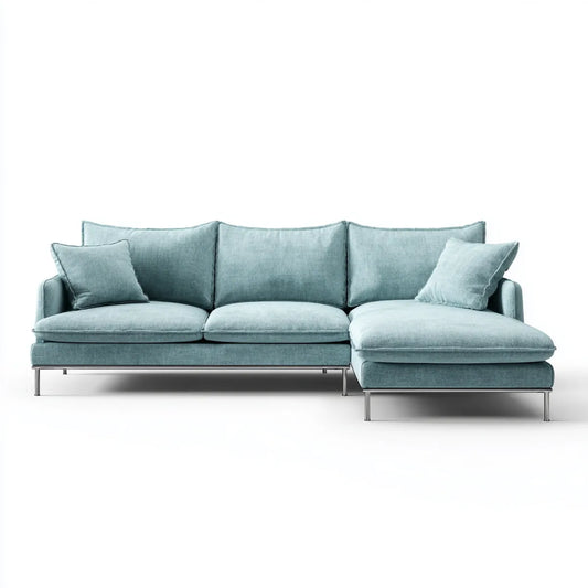 Divano angolare con chaise longue 3 posti azzurro 280 x 160 x 85 cm in poliestere forma a L